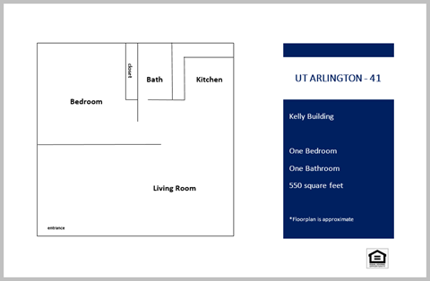 Floor plan for 1 bed, 1 bath, 550 sqft